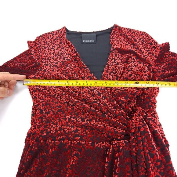 NEW C/Meo Breakthrough Red Velvet Whimsigoth Bell Sleeve Faux Wrap Mini Dress XS - Picture 3 of 8